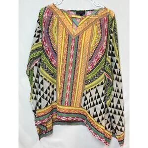 Hale Bob Women's S Multicolor Sheer Pullover Blouse Boho Hippy Chic Top Resort